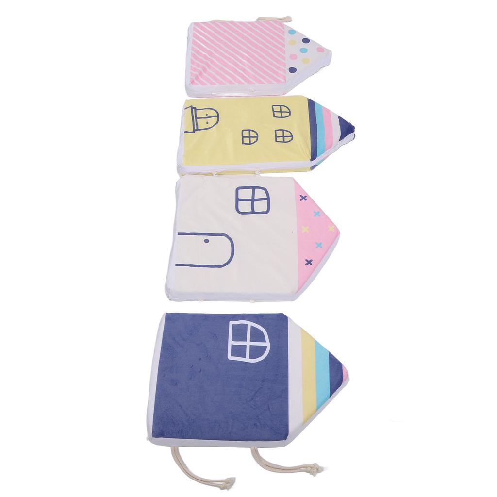 4pcs House Shape Baby Bed Bumper Cartoon Anti Collision Bed Surrounder Detachable Washable Baby Bed
