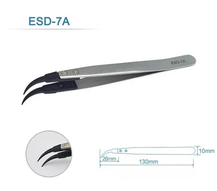 6PCS Watch Hands Installation Work Tweezers Straight Elbow Handle Stainless Antistatic Plastic Tweezers ESD-259 ESD-259A ESD-7A