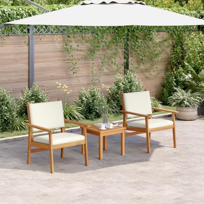 Ensemble bistro de jardin 3 pièces vidaXL avec coussins en bois d'acacia massif 4106577