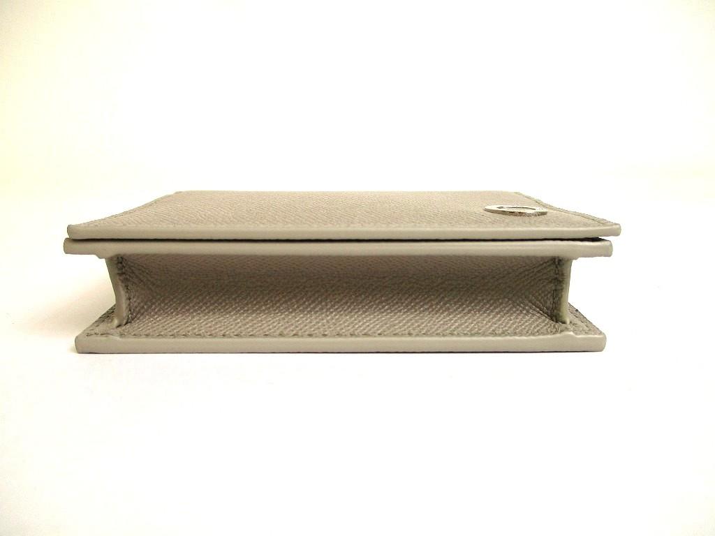 Authentic BVLGARI Light Gray Grain Calf Leather Business Card Case Card Holder #a998   Refurbished
