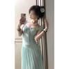 One-word shoulder tube top hanging neck dress women's summer seaside vacation style skirt pure desire to close the waist super fairy a-word long dress