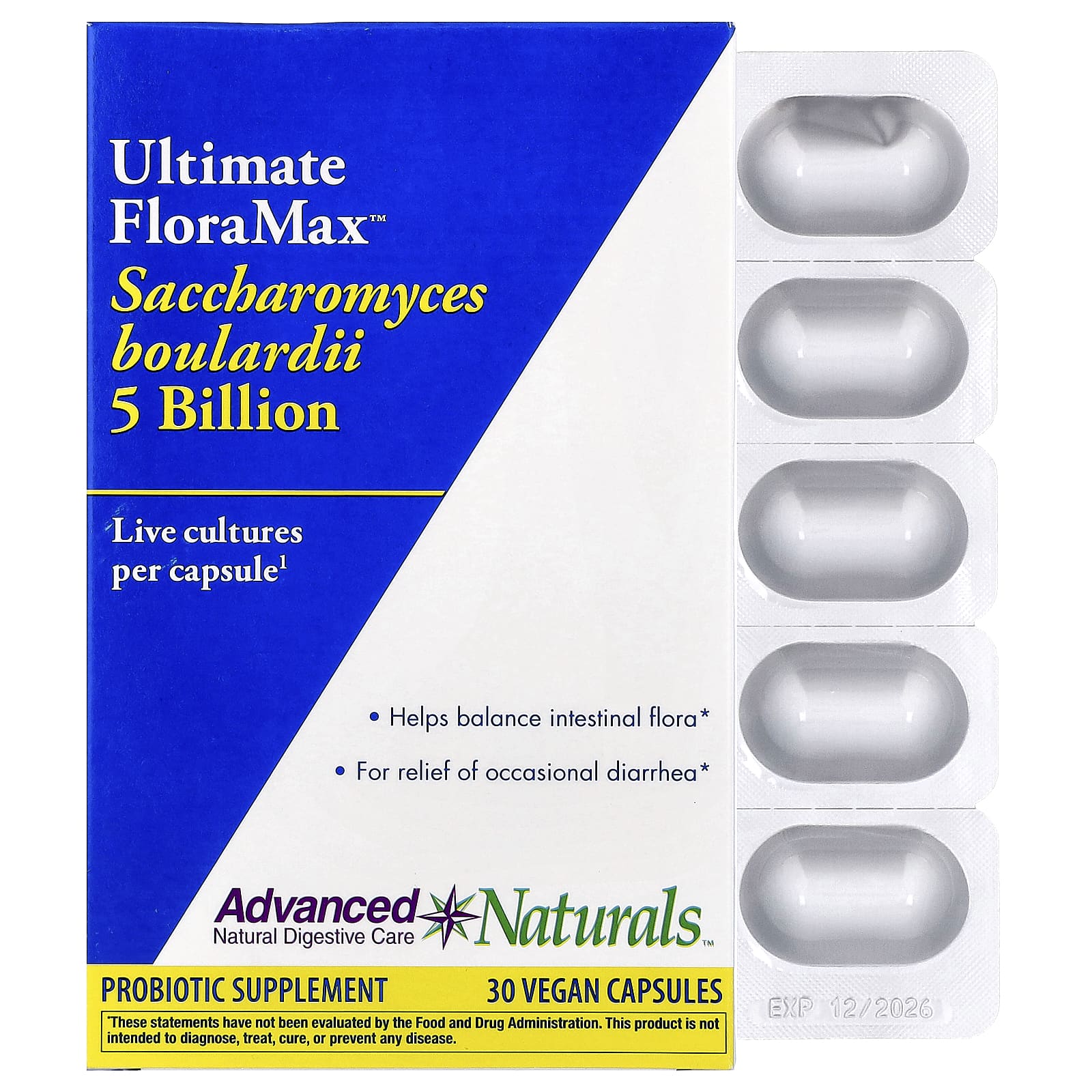 

Advanced Naturals, Ultimate FloraMax™, Saccharomyces boulardii, 5 Billion, 30 Veggie Capsules