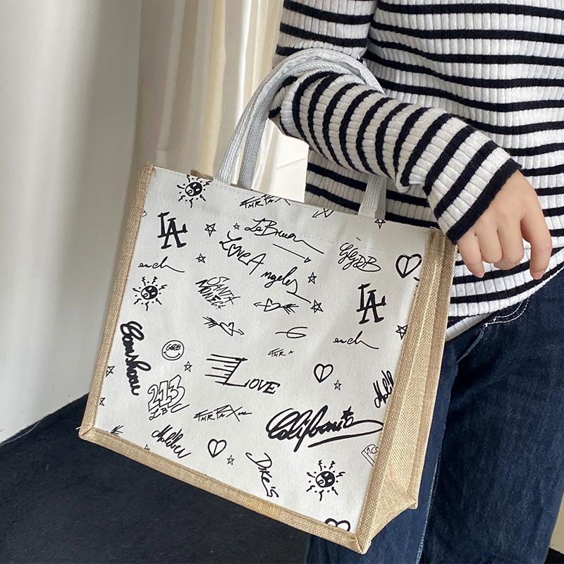 Linen Handbag, Shoulder Tote Bag, Female Student Large-Capacity Class Bag