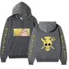 One Piece Sanji Hoodie, Chef Pirate Skull Logo Japanese Letter Sleeve Print Pullover Sweatshirt Unisex Streetwear