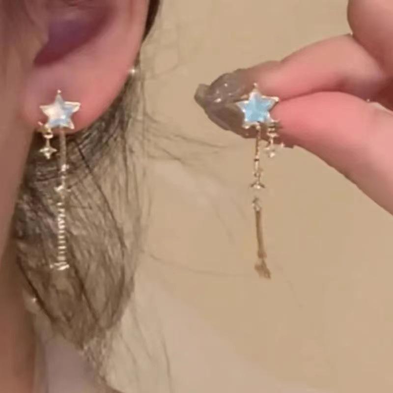 "Mondlicht Sterne" Lange Quasten Stern Ohrringe - Beinhaltet Optionen für nicht-gestochene Ohren