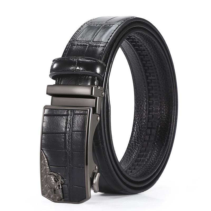 Men's High-End Crocodile Pattern Leather Belt with Alloy Automatic Buckle, Perfect for Business Wear
