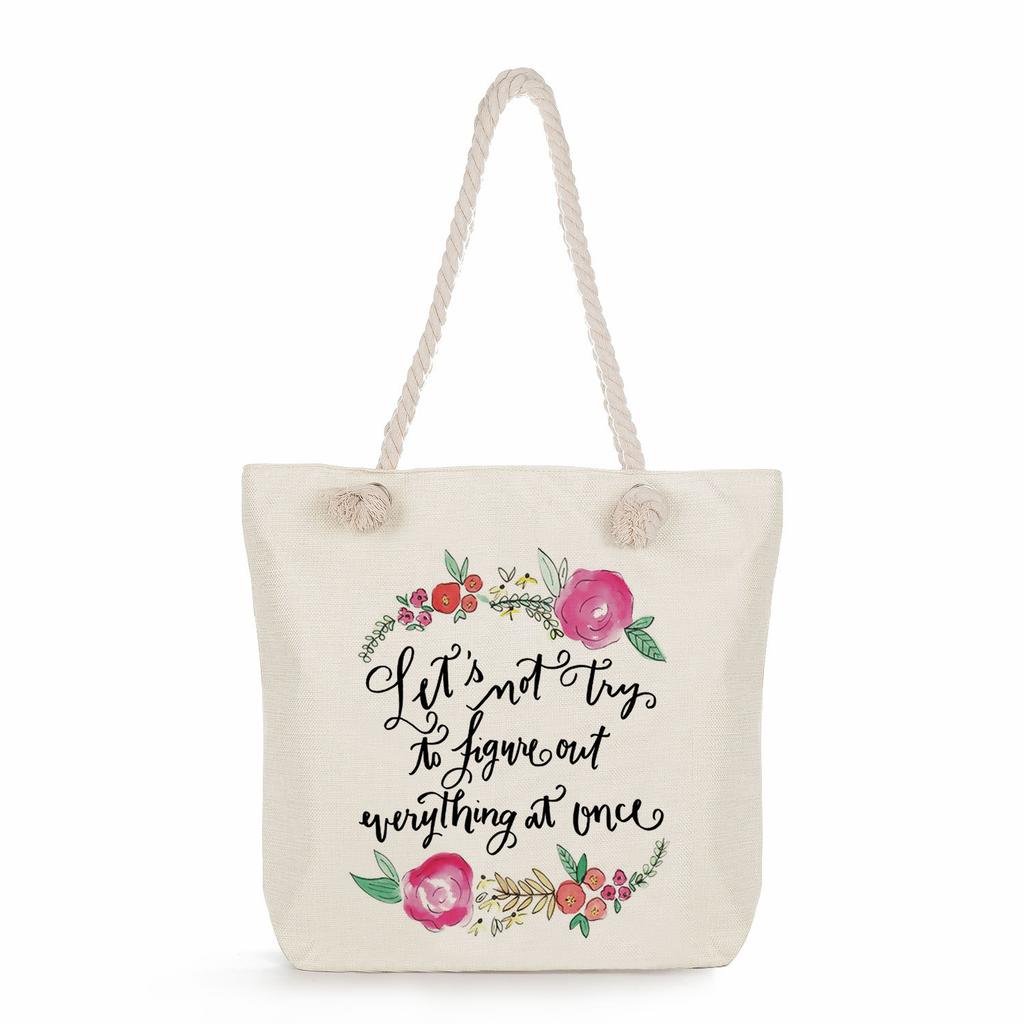 Multifunctional Trendy Letters Printed Thick Rope Shoulder Beach Bag Casual large capacity handbag 7593