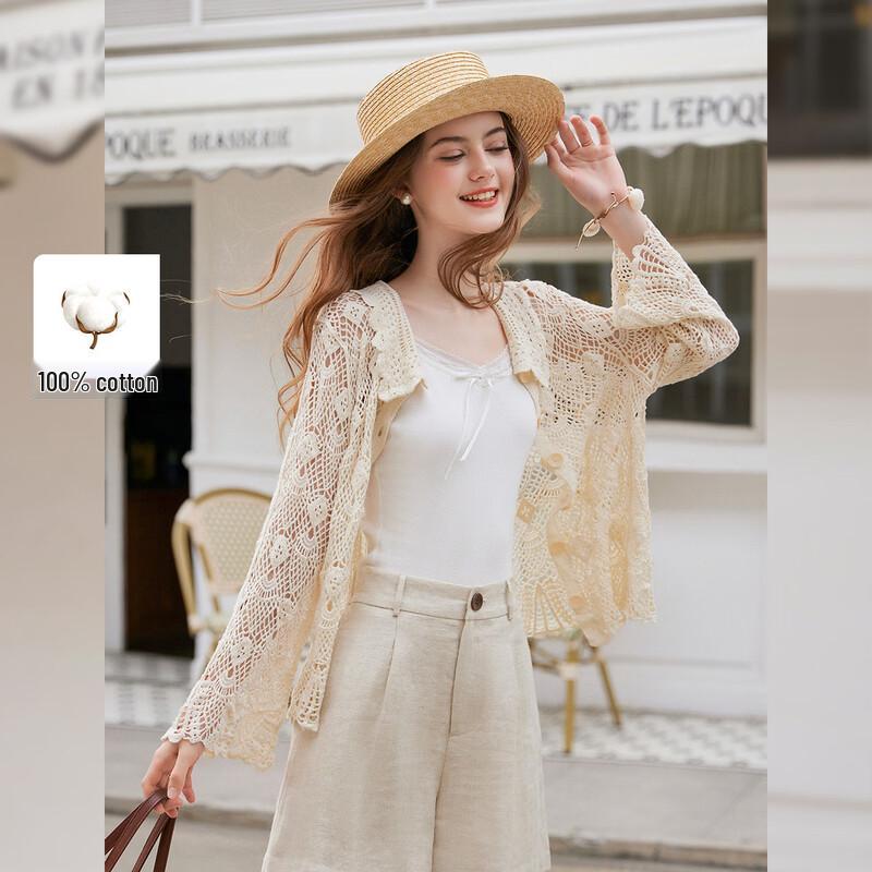 Women s Summer Cotton Hollow-Out Knit Cardigan L