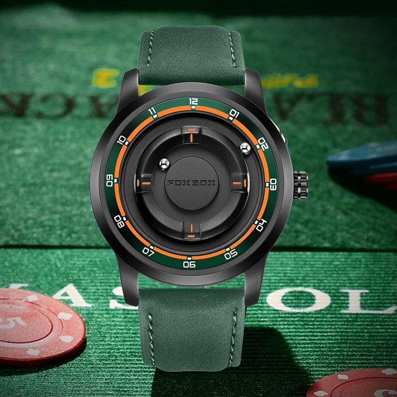 LIGE FOXBOX Fashion Man Magnetic Watch Unique Dial Business Stainless Casual Srolling Bead Waterproof Quartz Men's Watches Gifts