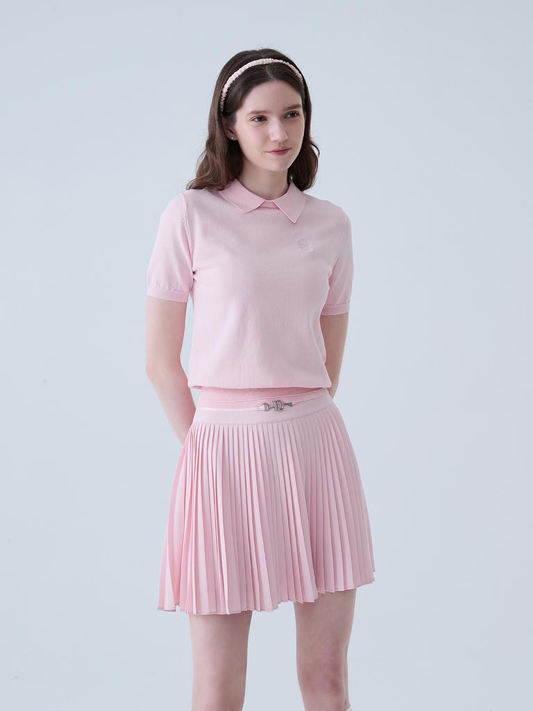 Road Roar Metal Logo A-Line Pleated Skirt Pink