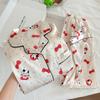 Sweet Polka Dot Bow Ice Silk Pajamas Women'S Spring And Autumn Cute Milk Cat Long-Sleeved Loungewear Set