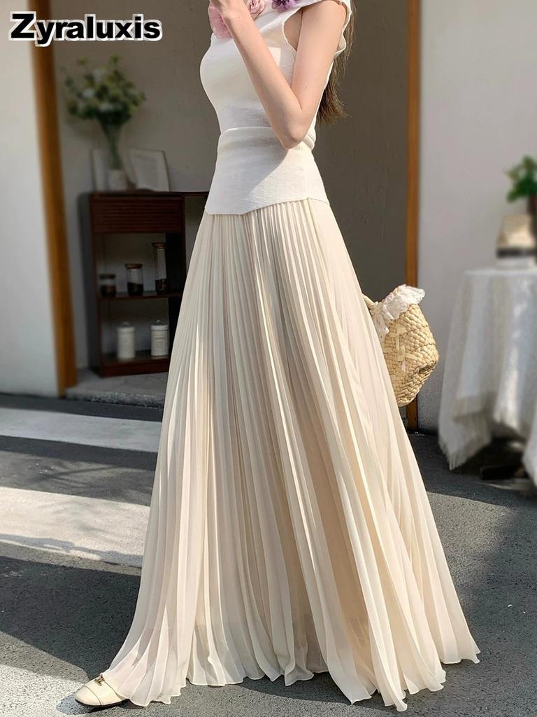 Gentle Breeze Maxi Chiffon Midi A-Line Skirt for Women Summer New Arrivals Casual Over-the-Knee Ruffles Dress