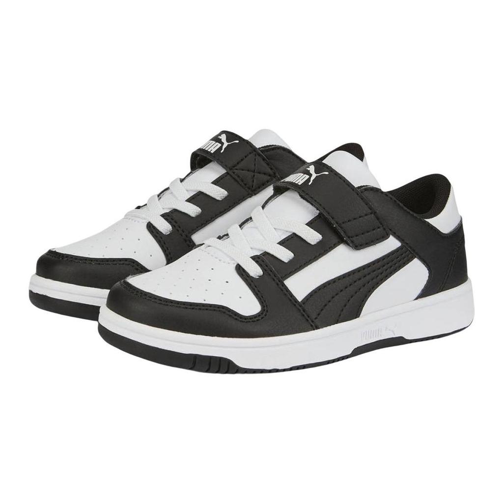 Puma Rebound Layup Lo Velcro Durable Anti-Kick Low-Top Skate Shoes Kids Sneakers Black White 370492-16