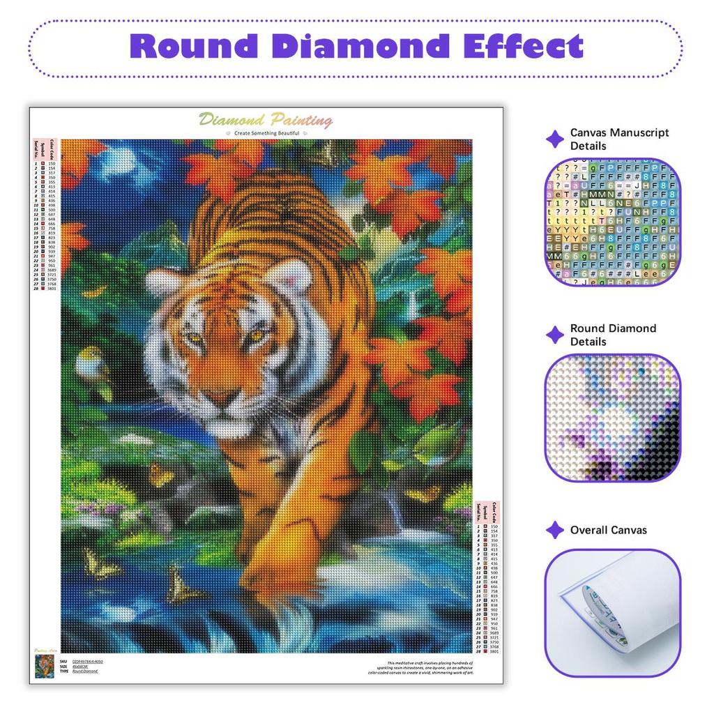 Diy Diamond Painting Full Round Kit Embroidery Mosaic Tiger Cross Stitch Rhinestone Wall Art 30x40cm
