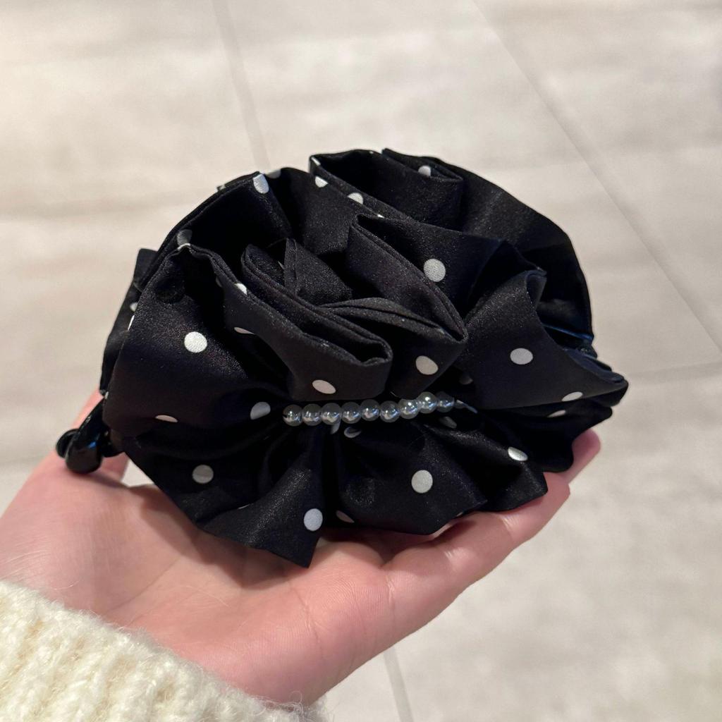 Korean Satin Pearl Pleated Banana Clip - Versatile Large Hair Claw for Elegant Hairstyles.