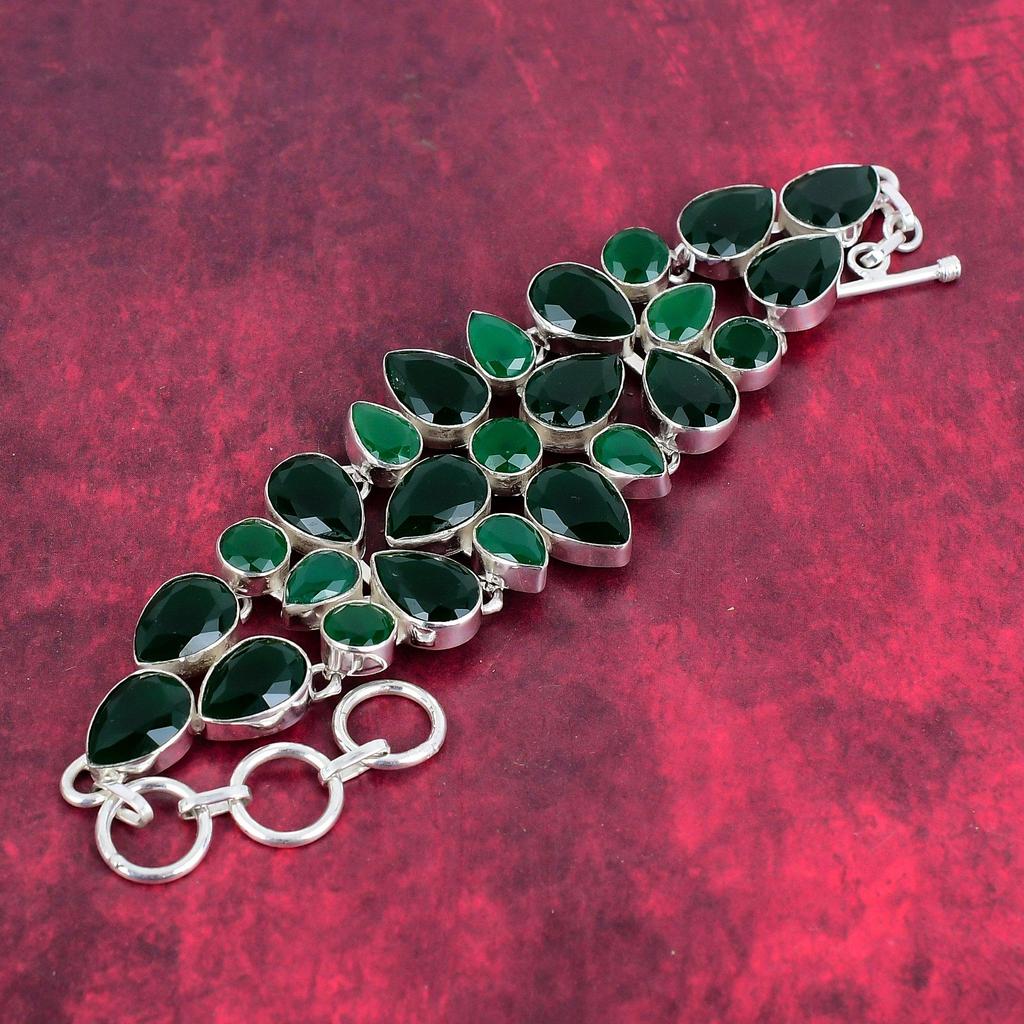 Green Onyx Bracelet Handmade Gemstone Jewelry, 925 Sterling Silver Bracelet, Adjustable Chain Bracelet, Gift For Mom Dainty Bracelet