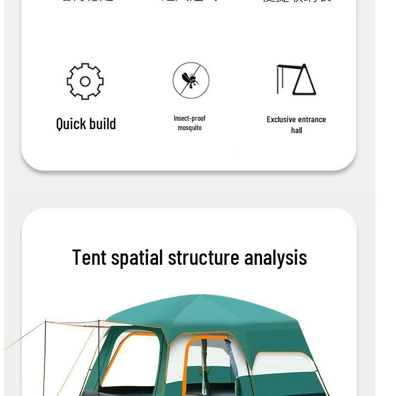 Outdoor Camping Tent: Large, Portable, Sun-Protected, Rainproof, 2 Rooms + Living Area, Fits 8-12 People