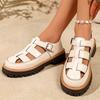 Women's Breathable Hollow Thick-Soled Loafers With Buckle Detail, Fashionable Comfortable Footwear, Available In Large Sizes.