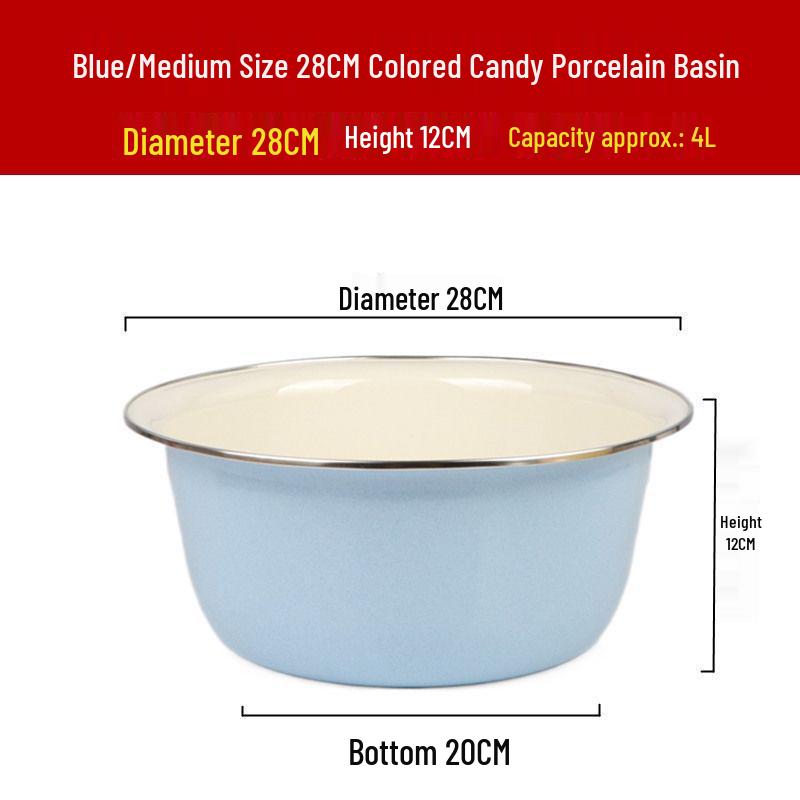 Vintage-Style High-Grade Colorful Enamel Basin: Ideal for Kitchen, Dough Kneading, or Vegetable Washing.
