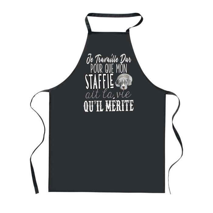 Tablier de cuisine - PLANETEE - Staffie - Noir - 90×60 cm - Impression France durable
