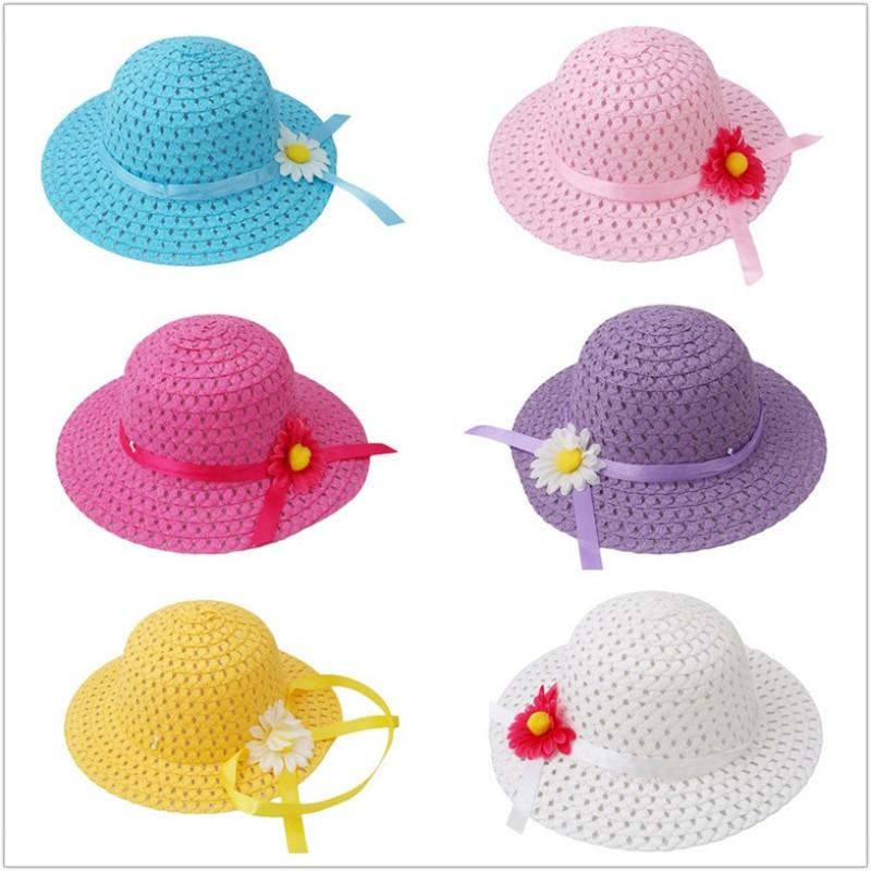 Children Charm Princess Straw Baby Girl Sun Beach Hat Flower Cap & Handbag Lovely Summer