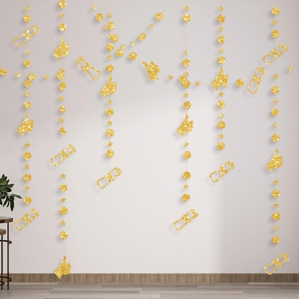 Glitter Paper Graduation Garlands Circle Designs 4M Length Graduation Hanging Decoration Black Gold Color 2026 Year Number