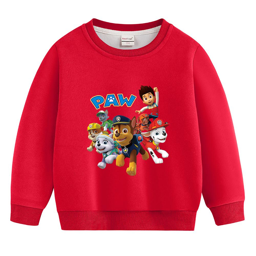 Paw Patrol Boys' 2025 Autumn Korean Style Plus Velvet Hoodie - Round Neck Pullover