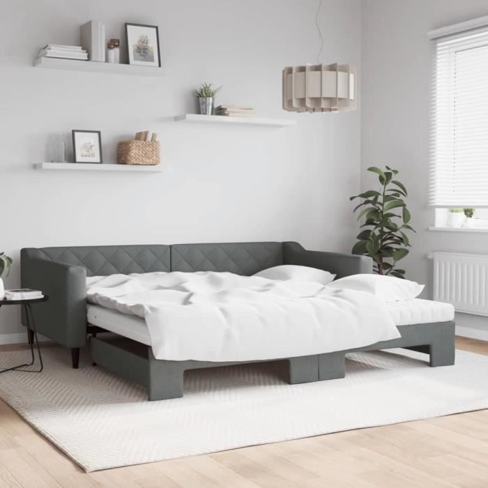 VidaXL Lit de jour avec gigogne et matelas gris foncé 100x200 cm tissu 3197450
