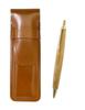 Brown Slim Cowhide Leather Pen Case with Retro Maple Wood Barrel and Ballpoint Pen Set (ASC-HS47S)