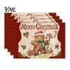 Holiday Party Supplies 4Pcs Christmas Linen Placemat Set, Cartoon Snowman Gingerbread Gnome Table Pattern Placemats Mat, Heat Resistant Place Mat for