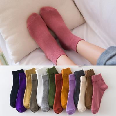 Kurze Baumwollsocken für Damen, Atmungsaktive einfarbige Baumwollsocken im College-Stil