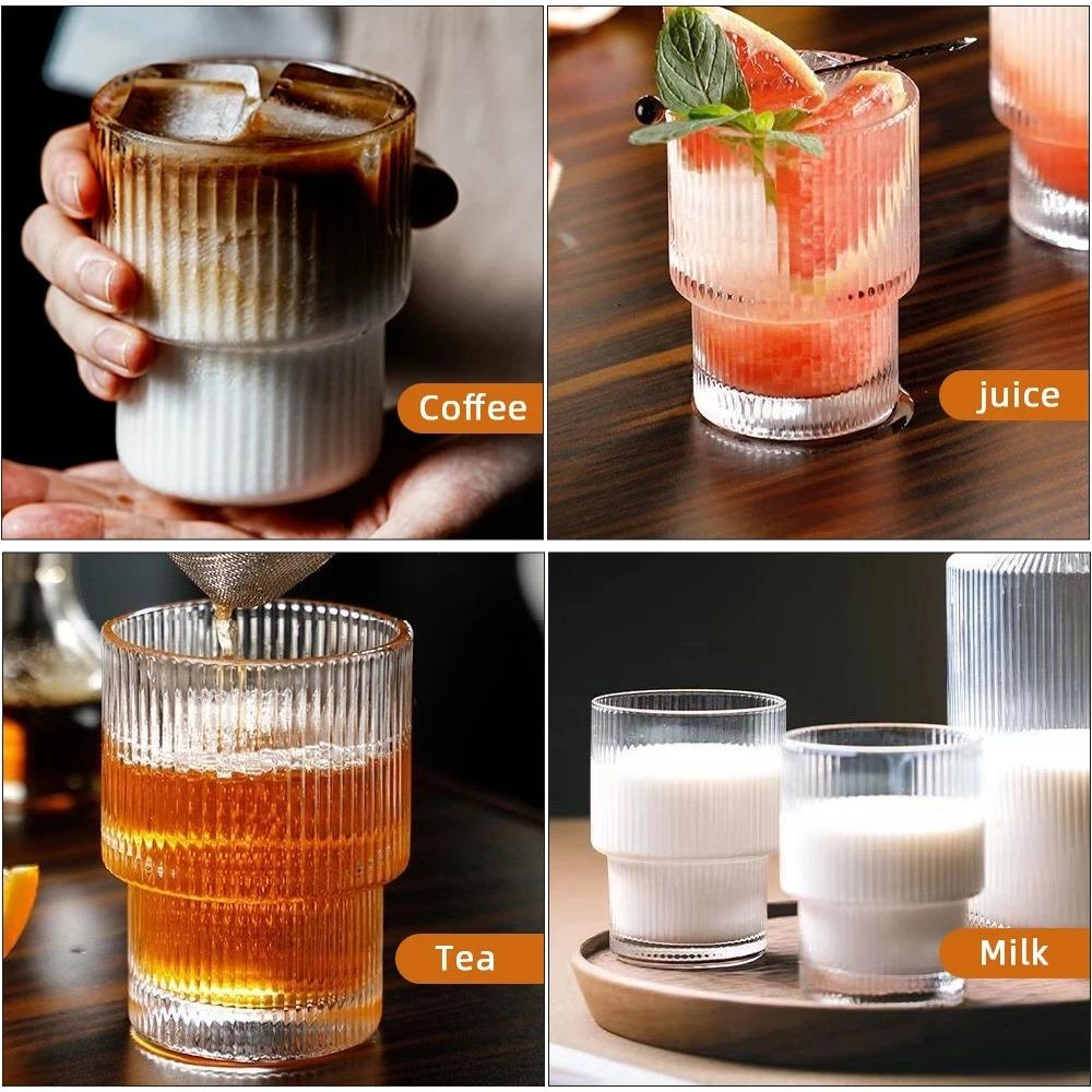 200/300/400ml Stripe Glass Coffee Cups Simple Transparent Water Cup Mug Household Party Bar Juice Milk Whiskey Juice Glassware