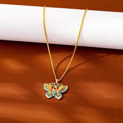 Gold Plated Butterfly Pendant Necklace - Chinese Style, Versatile, Long-lasting Color Retention