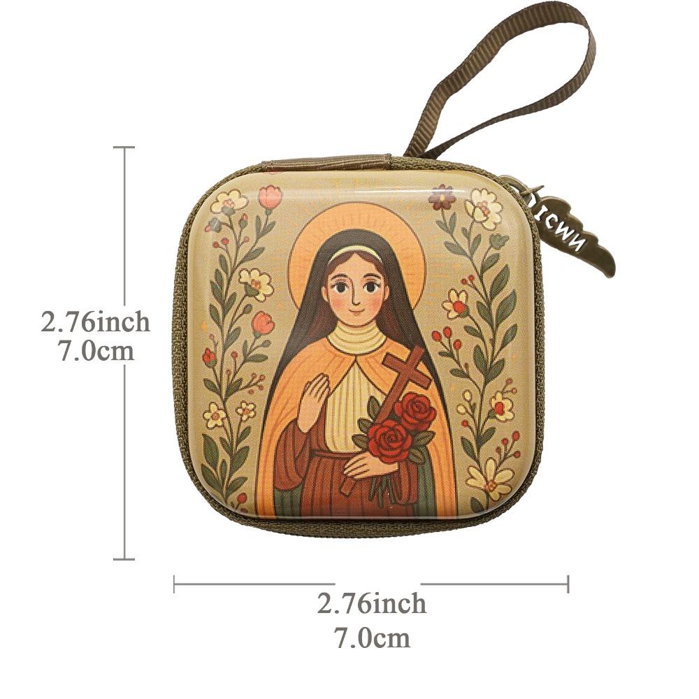 Portable Virgin Mary Prayer Rosary Storage Bag Zippered 7x7cm Religious Articles Cartoon Elegant Prayer Kit Devotees