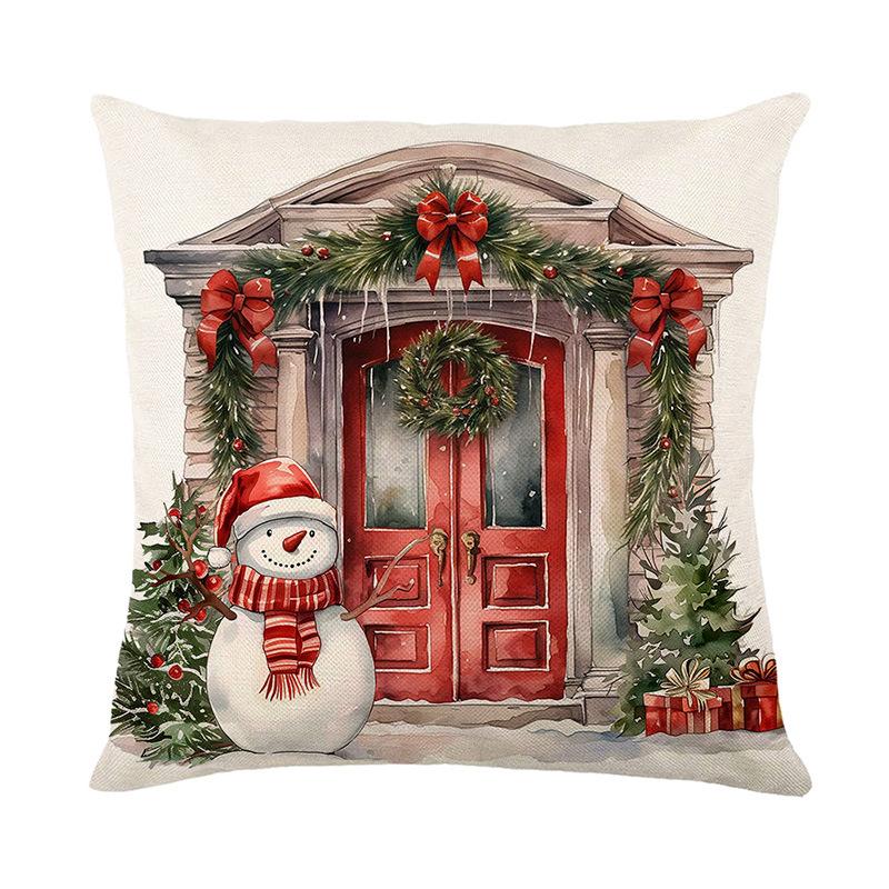 

1pc Red Christmas Cushion Cover House Bicycle Print Durable Cover 2025 New for Home Ornament Xmas New Year Christmas Decoration 45x45cm