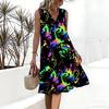 Plus Size V Neck Sleeveless Dress Shaded Brook Woodland Watercolor Print For Peaceful Nature Stroll