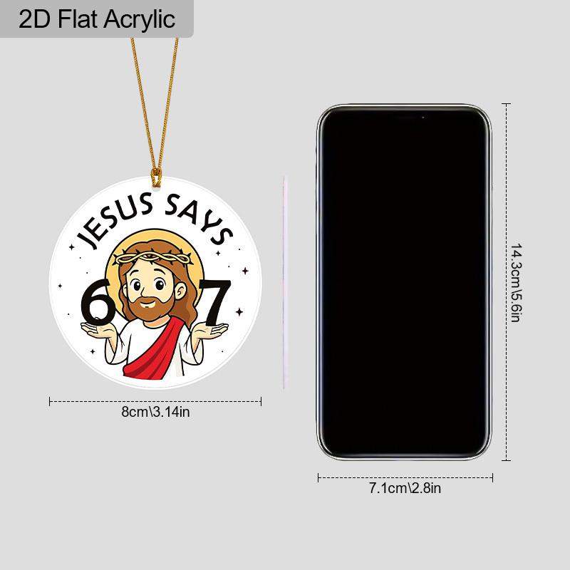 1pc/2pcs 67 Sign, JESUS Says 67 Pattern, Acrylic Pendant with Golden Rope, Party Holiday Decor, Window Pendant Decor, Decor Sign(No Electricity)