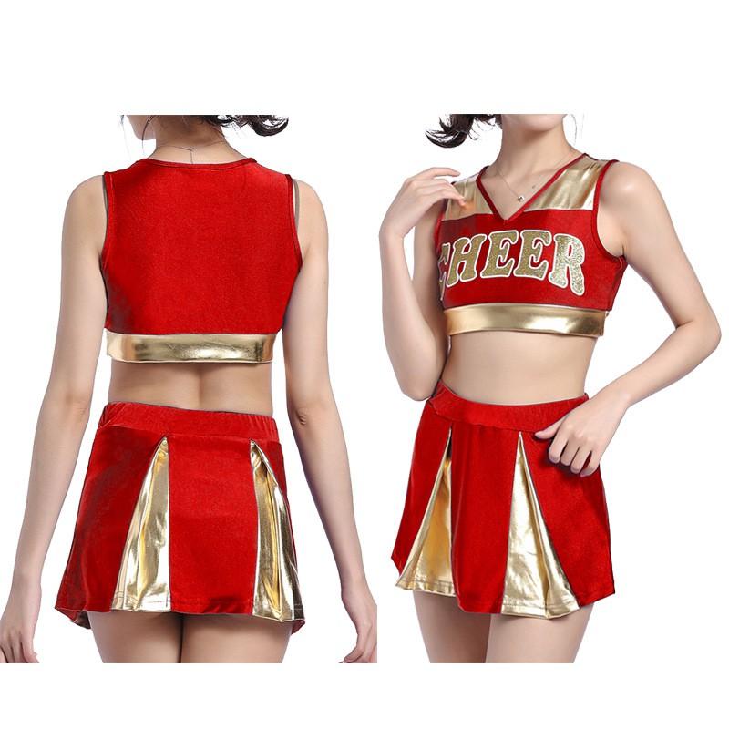 Womens Sexy Cheerleading Dance Costume Short Skirt Set Performance Competition