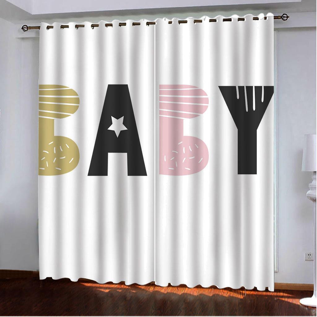 High Density Blackout Curtains Alphabet Series Digital Printing Curtains