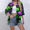 Women's Casual Printing Button-down Shirt Three-quarter Sleeve Dress Shirt Lapel Work Shirt With Pockets