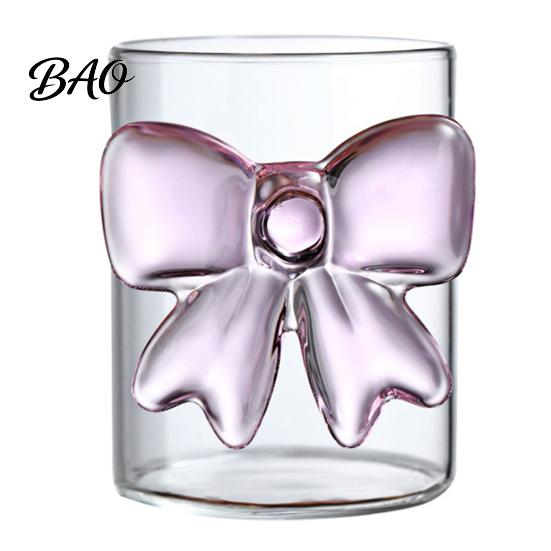 Hot And Cold Resistant Cup Bow Glass Cup, Breakfast Milk Coffee Mug, 300ml Whiskey Tumbler for Home Bar Glassware Juice, Heat Tea Decor Gift