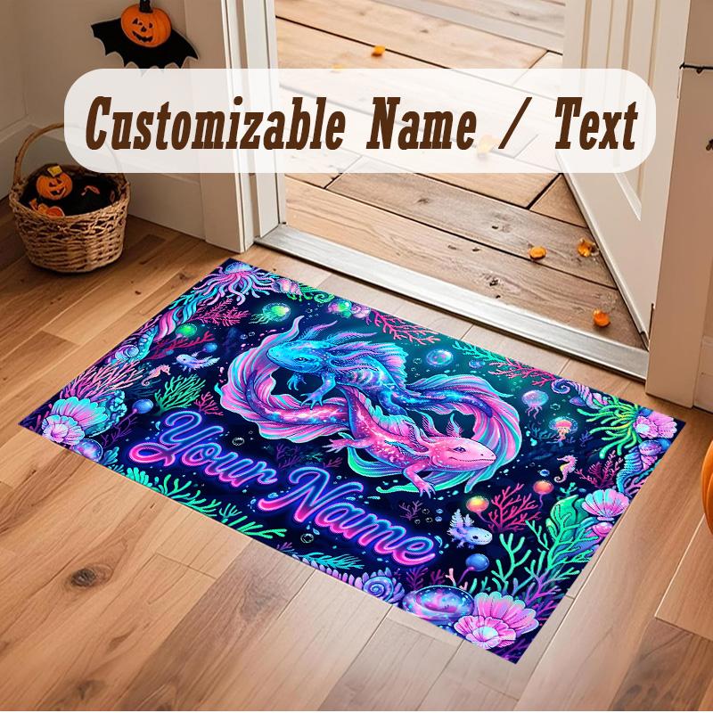 Underwater Fish Theme Soft Crystal Velvet Rug Custom Name & Text Print Non Slip Floor Rug for Bedroom Living Room