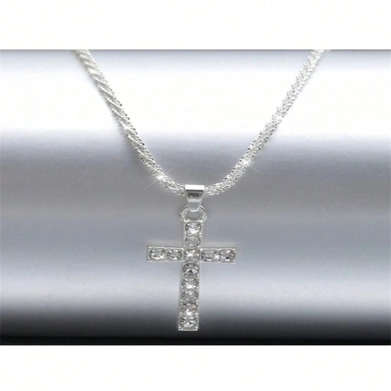 Elegant Crystal Cross Pendant Necklace For Women  Color Star Ladies Necklace Fashion Party Jewelry Women Gift Wholesale