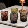 Japanese Style Edo Kiriko Hand Blown Wine Glass 240 Ml Amber Multi-color Tumbler for Whiskey Cocktail Vodka Beer Drinking