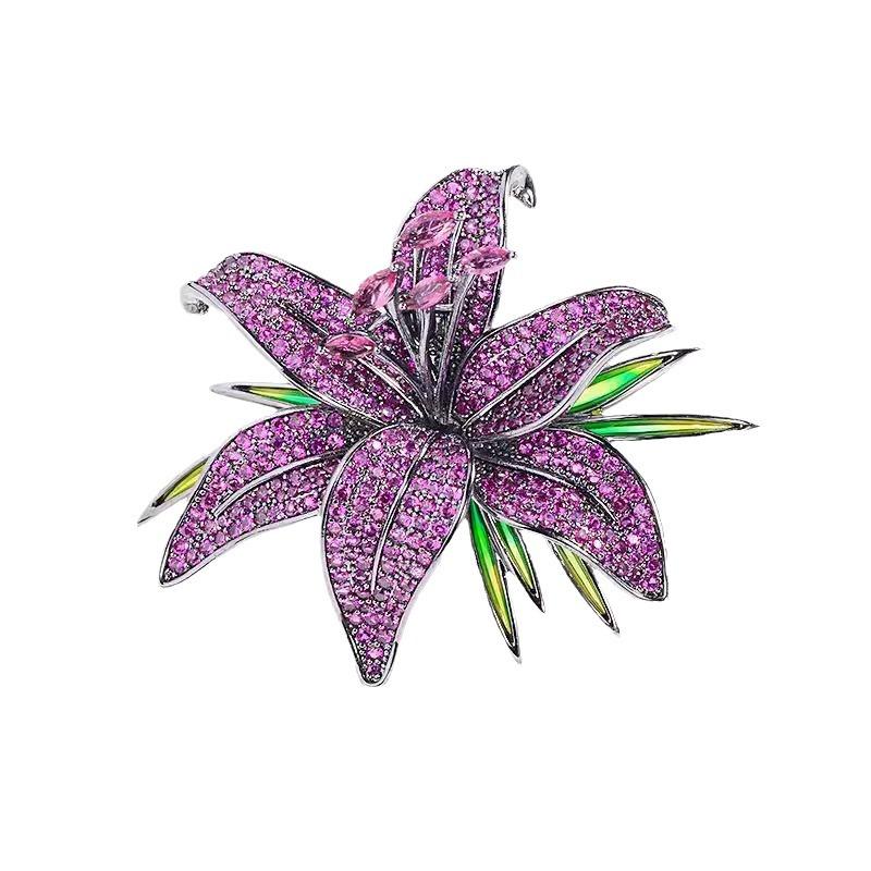 Lussuosa Spilla Giglio, di Alta Gamma, Spilla alla Moda e Squisita, Spilla Fiore con Diamanti Pieni, Senso del Design di Nicchia