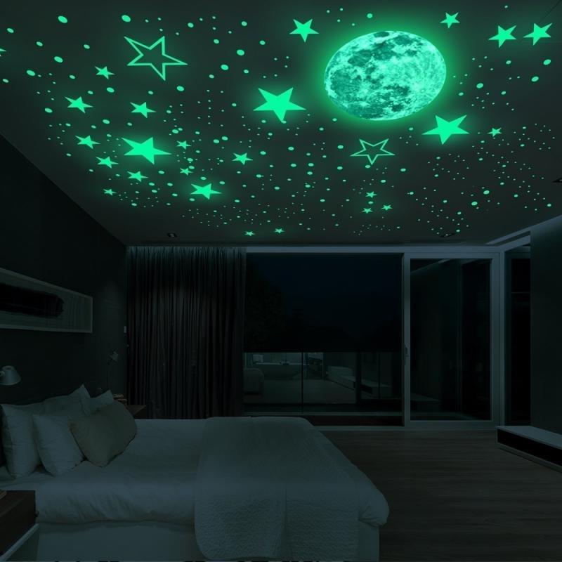 Luminous Wall Stickers Baby Kids Bedroom Home Decor Moon Stars Luminous Fluorescent Wall Stickers