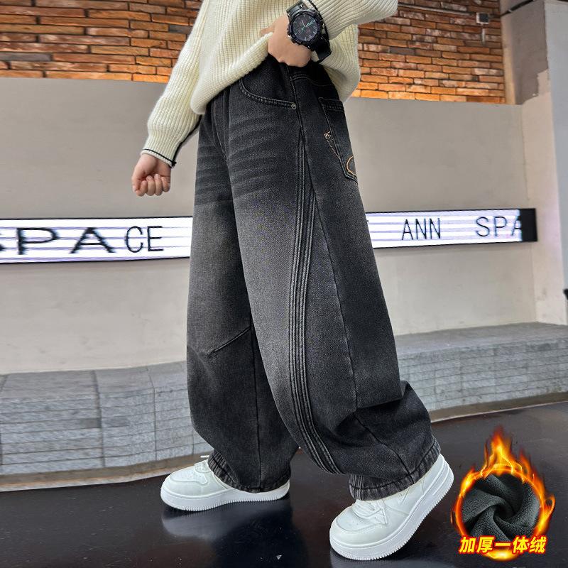 Blugi Lungi Denim Casual de Iarnă Calzi Căptușiți cu Fleece pentru Băieți Copii