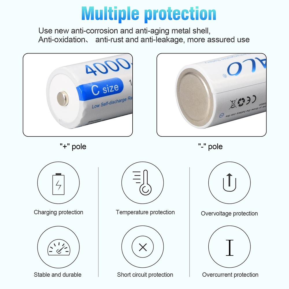 PALO Wiederaufladbarer Akku der Größe C, 4000 mAh, LR14, Typ C, 1,2 V, NI-MH, wiederaufladbarer C-Akku für Taschenlampen, Gasherde