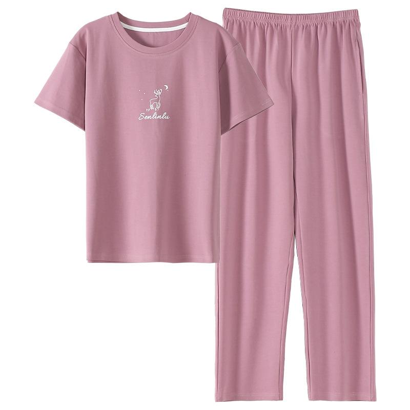 Pajamas Women's Spring and Summer Short Sleeves Long Pants Modal Thin Spring and Autumn Casual Wear Out Suit