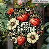 2D Flat "Sweet Summer" Themed Aluminum Decorative Signs and Plaques In Various Sizes. Vintage Strawberry and Floral Pattern Wall Decorations, Summer
